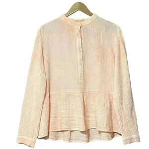 Cloth & Stone Tie Dye Peachy Pink Long Sleeve Ruffled Hem Gauze Blouse S NWOT